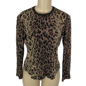 Worth 100% Silk Cheetah Animal Print Long Sleeve Shirt Top Size S Beige Brown